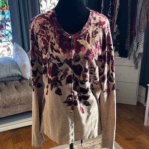 Charter Club Floral Cardigan - Cream and Purple